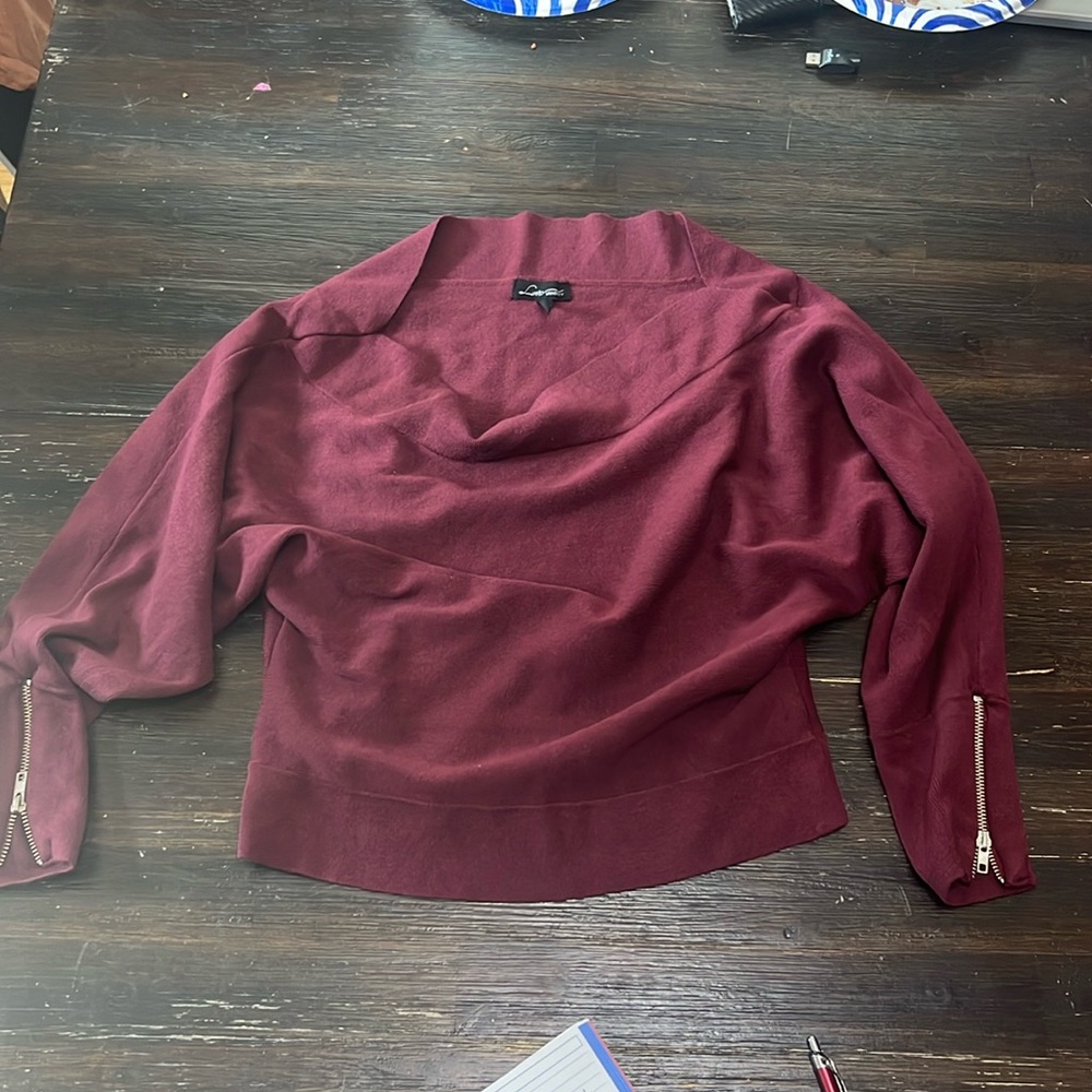 Wife left me and left her Burgandy Love University Sweater, Size Medium.